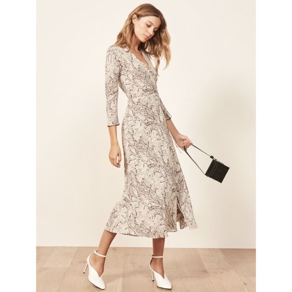 Reformation NEW Jaz Wrap Midi Dress In Python Size XS - Picture 7 of 16